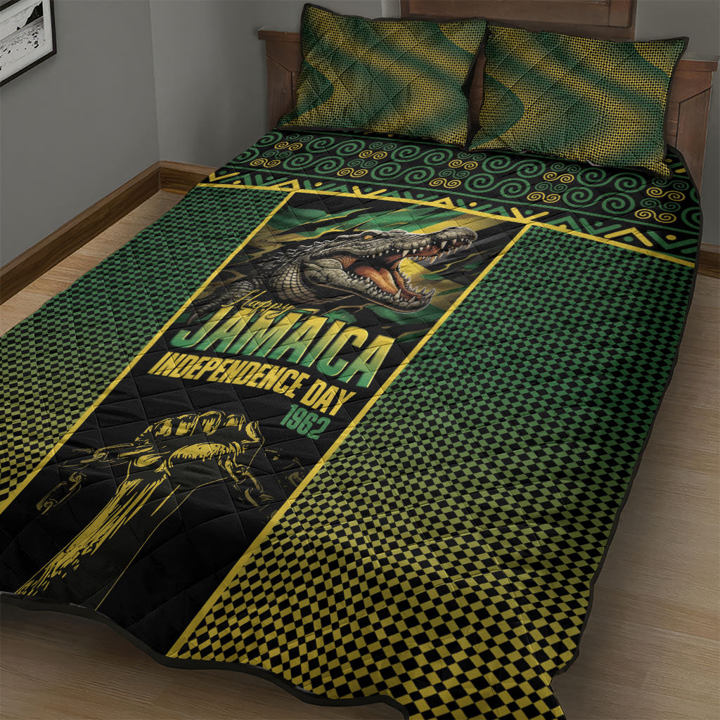 Jamaica Independence Day Quilt Bed Set Crocodile Broken Chain Freedom
