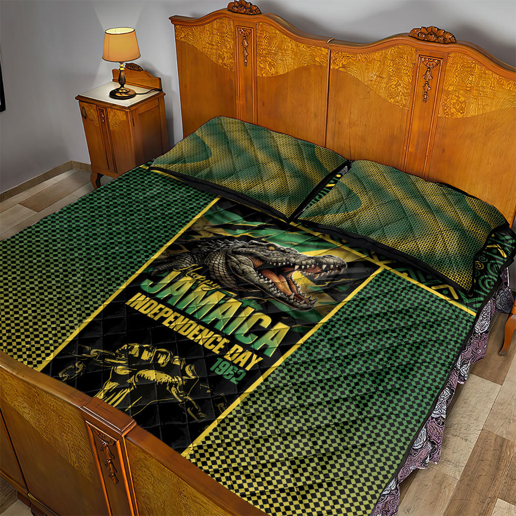 Jamaica Independence Day Quilt Bed Set Crocodile Broken Chain Freedom