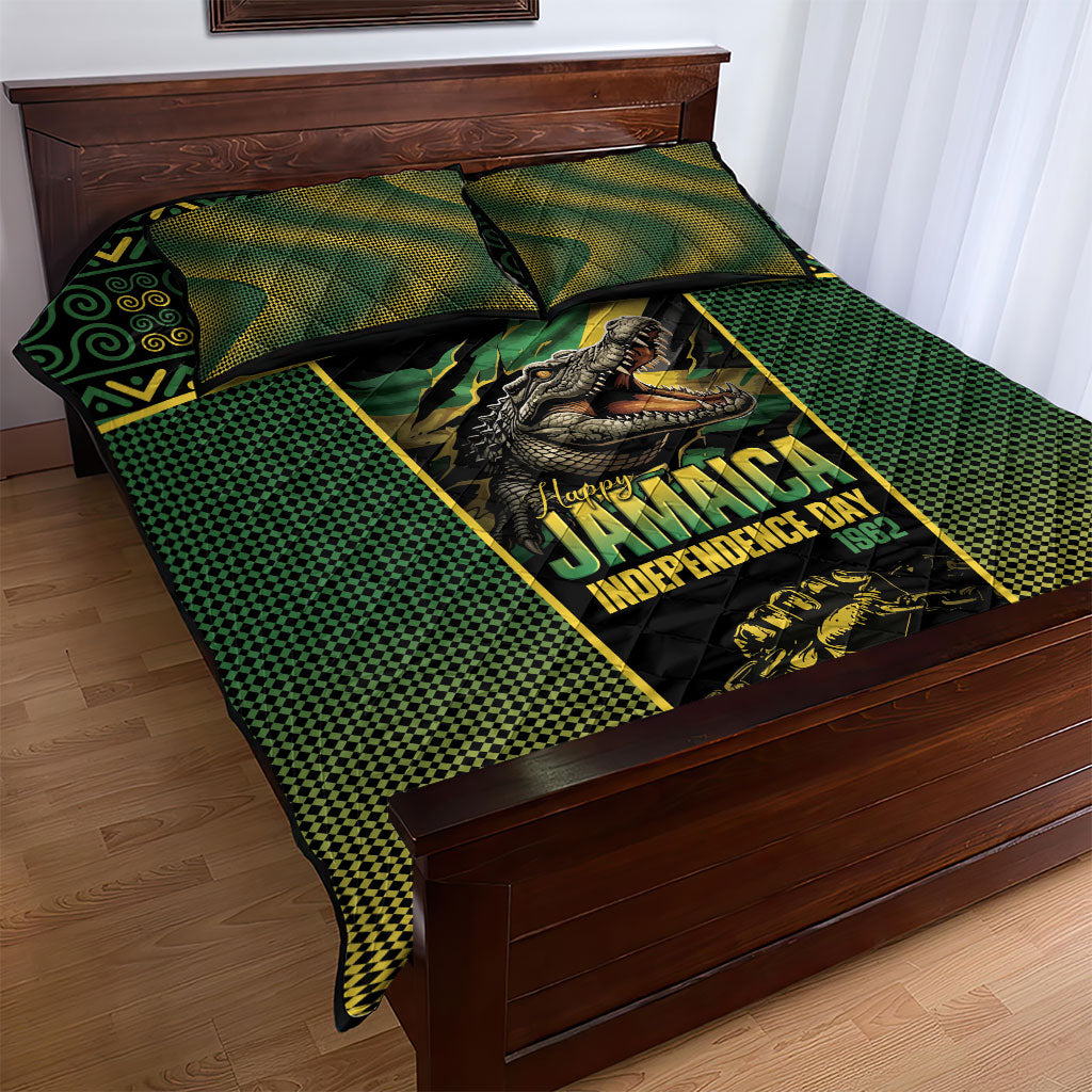 Jamaica Independence Day Quilt Bed Set Crocodile Broken Chain Freedom