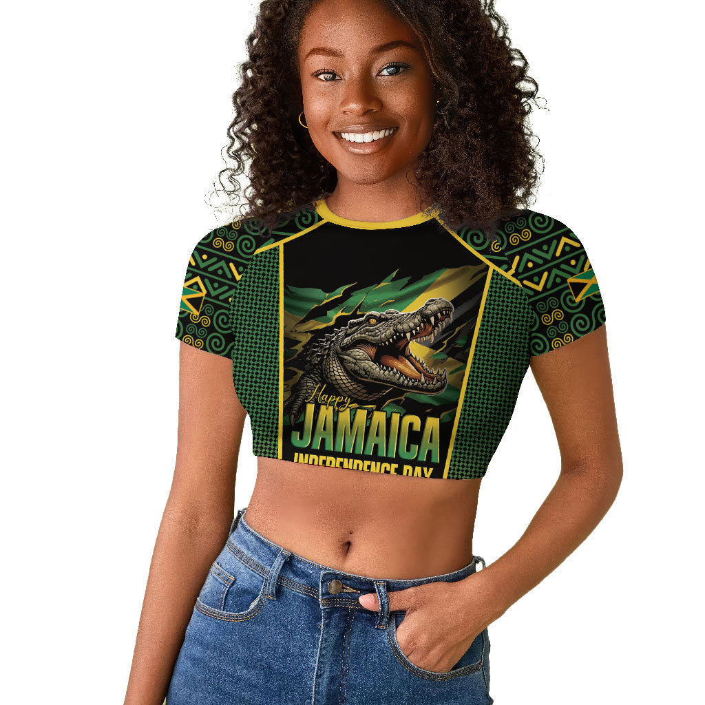 Jamaica Independence Day Raglan Cropped T shirt Crocodile Broken Chain Freedom