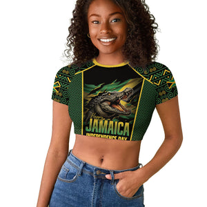 Jamaica Independence Day Raglan Cropped T shirt Crocodile Broken Chain Freedom