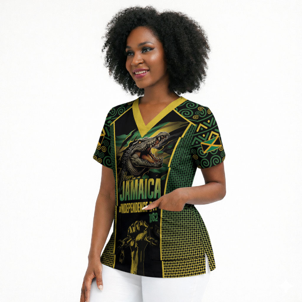 Jamaica Independence Day Scrub Top Crocodile Broken Chain Freedom