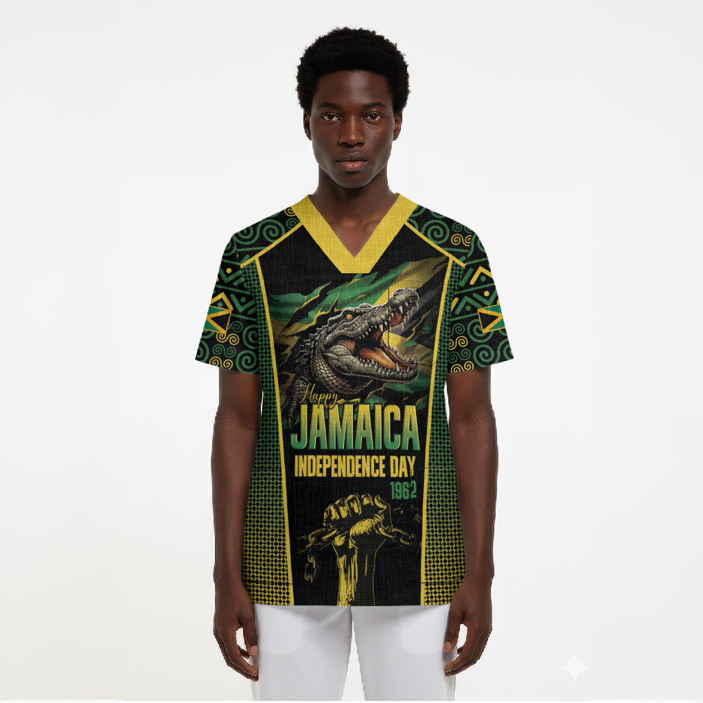 Jamaica Independence Day Scrub Top Crocodile Broken Chain Freedom