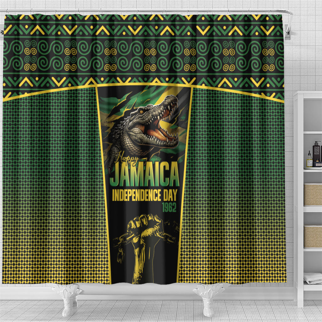 Jamaica Independence Day Shower Curtain Crocodile Broken Chain Freedom
