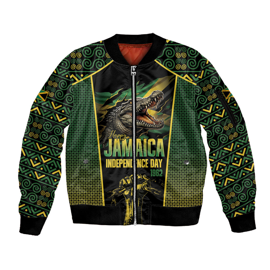 Jamaica Independence Day Sleeve Zip Bomber Jacket Crocodile Broken Chain Freedom