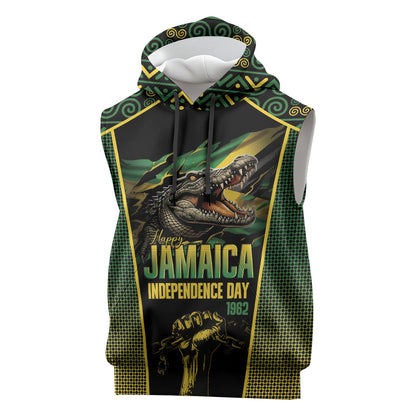 Jamaica Independence Day Sleeveless Hoodie Crocodile Broken Chain Freedom