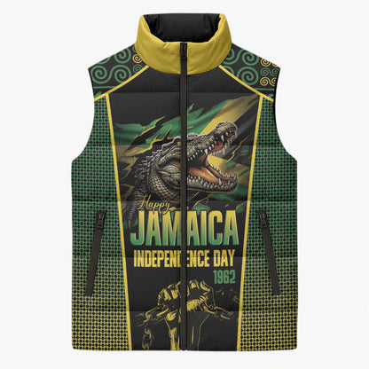 Jamaica Independence Day Sleeveless Puffer Jacket Crocodile Broken Chain Freedom
