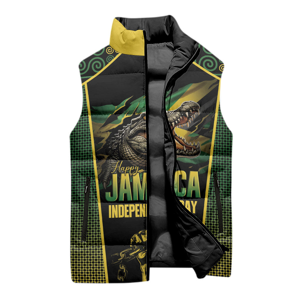 Jamaica Independence Day Sleeveless Puffer Jacket Crocodile Broken Chain Freedom