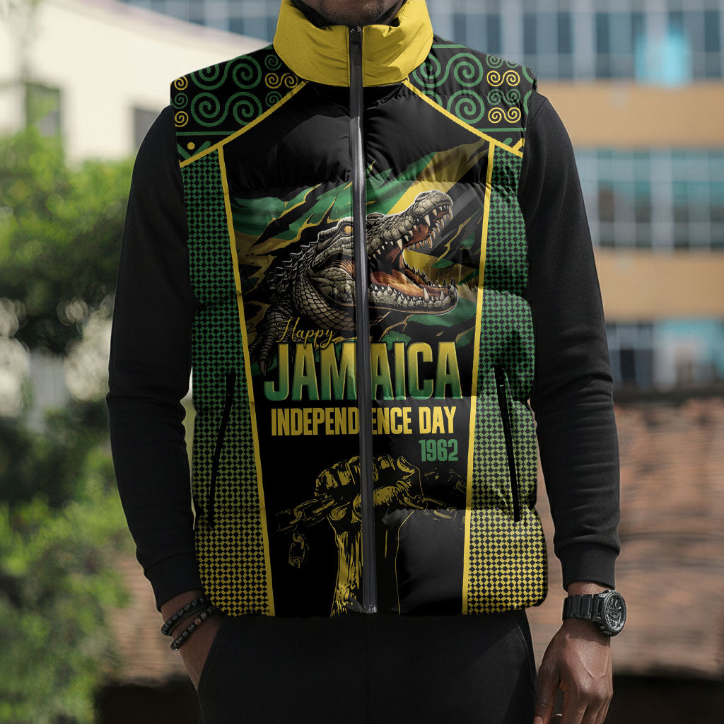 Jamaica Independence Day Sleeveless Puffer Jacket Crocodile Broken Chain Freedom