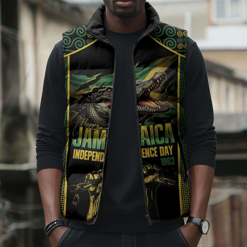 Jamaica Independence Day Sleeveless Puffer Jacket Crocodile Broken Chain Freedom
