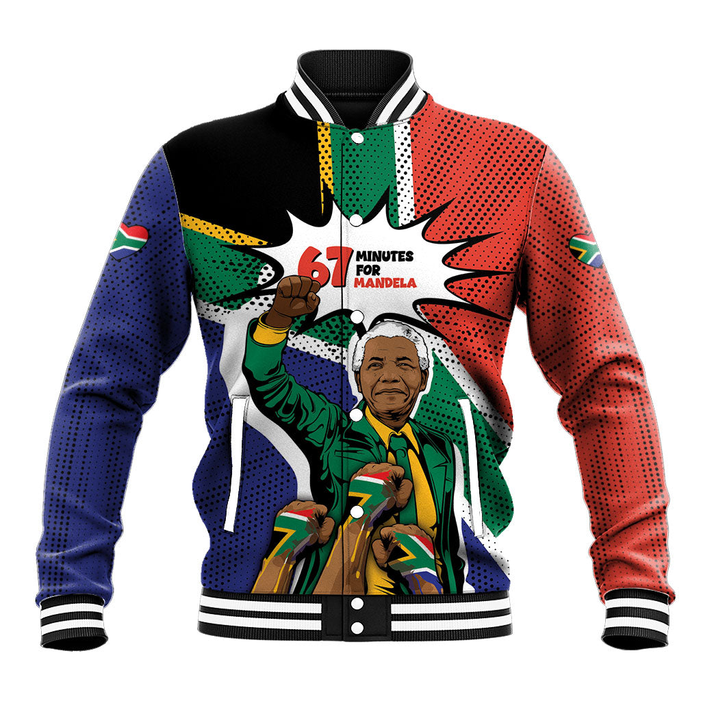 Nelson Mandela Birthday Baseball Jacket 67 Minutes South Africa Flag Comic