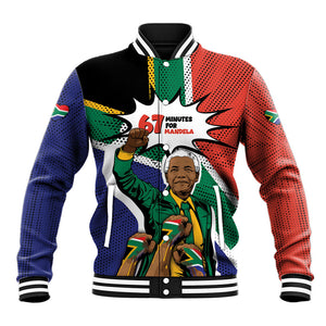 Nelson Mandela Birthday Baseball Jacket 67 Minutes South Africa Flag Comic