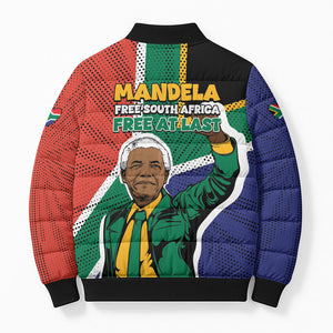 Nelson Mandela Birthday Bomber Puffer Jacket 67 Minutes South Africa Flag Comic