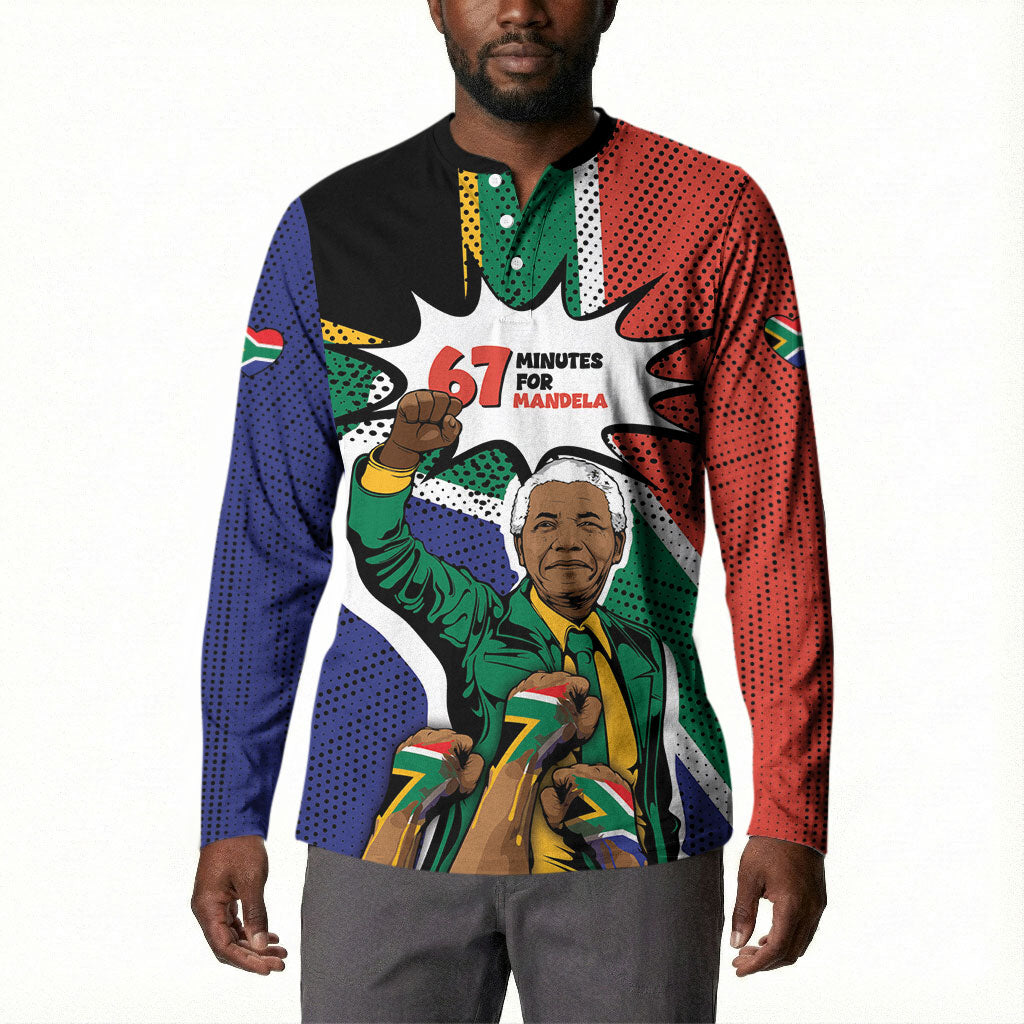 Nelson Mandela Birthday Button Sweatshirt 67 Minutes South Africa Flag Comic