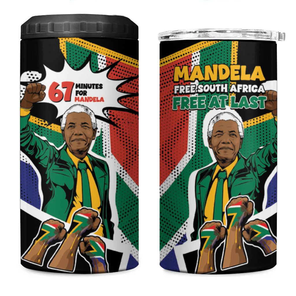 Nelson Mandela Birthday 4 in 1 Can Cooler Tumbler 67 Minutes South Africa Flag Comic