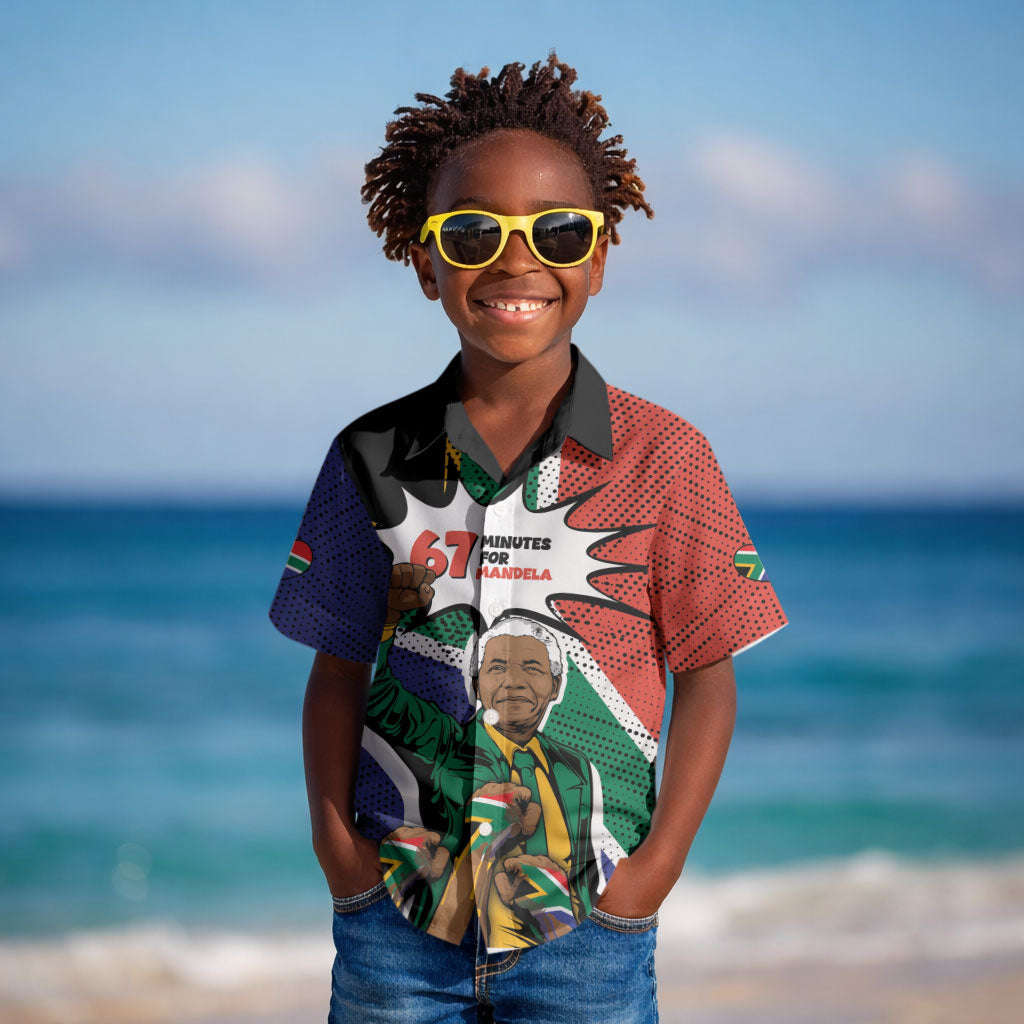 Nelson Mandela Birthday Kid Hawaiian Shirt 67 Minutes South Africa Flag Comic