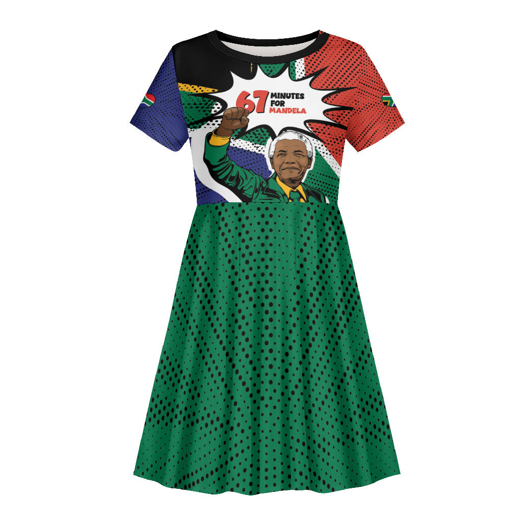 Nelson Mandela Birthday Kid Short Sleeve Dress 67 Minutes South Africa Flag Comic