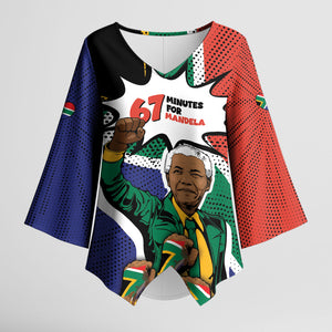 Nelson Mandela Birthday Kimono Sleeve Blouse 67 Minutes South Africa Flag Comic