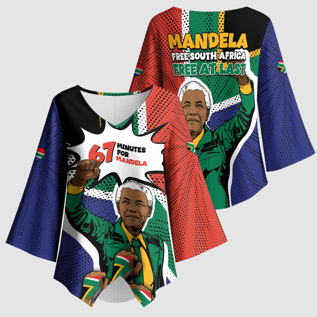 Nelson Mandela Birthday Kimono Sleeve Blouse 67 Minutes South Africa Flag Comic