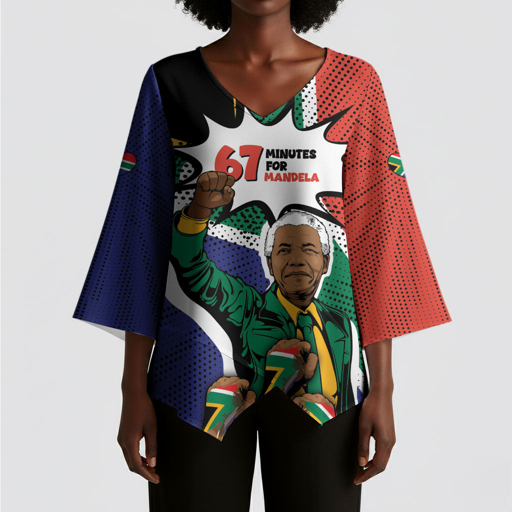 Nelson Mandela Birthday Kimono Sleeve Blouse 67 Minutes South Africa Flag Comic