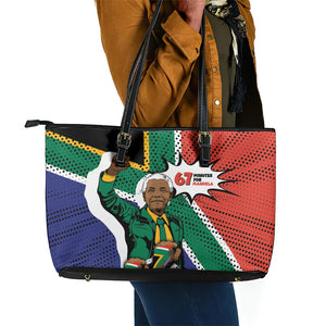 Nelson Mandela Birthday Leather Tote Bag 67 Minutes South Africa Flag Comic