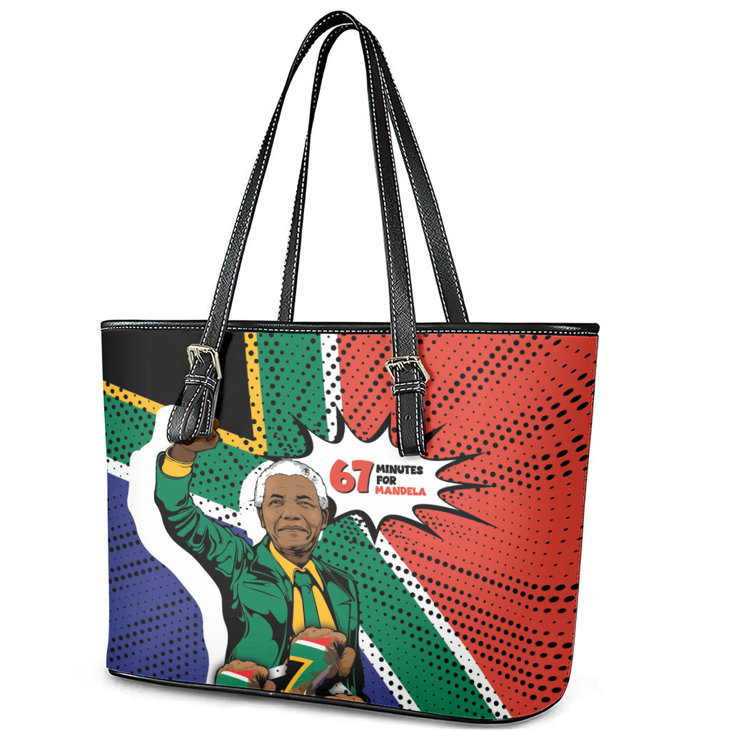Nelson Mandela Birthday Leather Tote Bag 67 Minutes South Africa Flag Comic