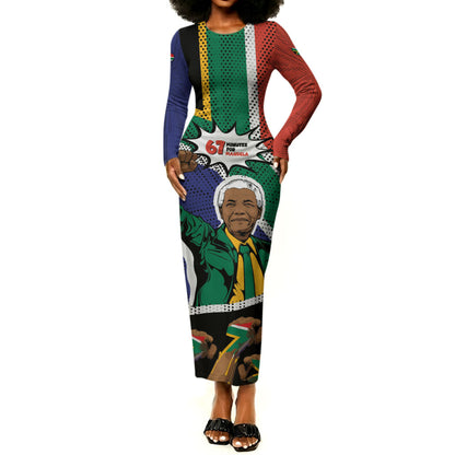 Nelson Mandela Birthday Long Sleeve Bodycon Dress 67 Minutes South Africa Flag Comic