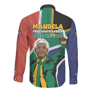 Nelson Mandela Birthday Long Sleeve Button Shirt 67 Minutes South Africa Flag Comic