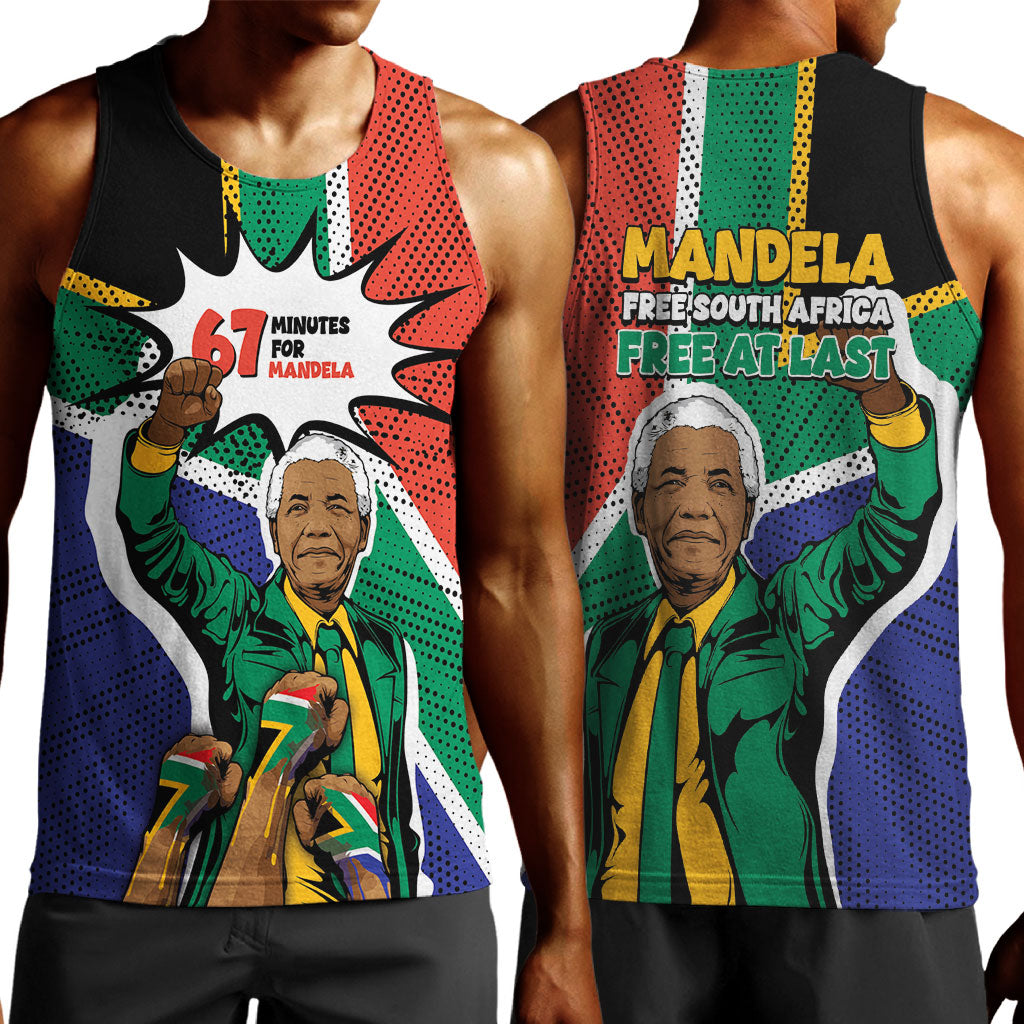 Nelson Mandela Birthday Men Tank Top 67 Minutes South Africa Flag Comic