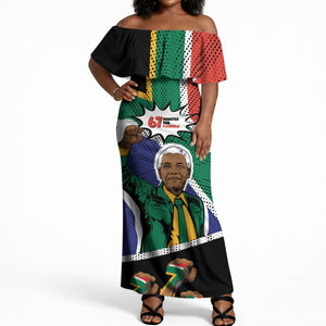 Nelson Mandela Birthday Off Shoulder Maxi Dress 67 Minutes South Africa Flag Comic