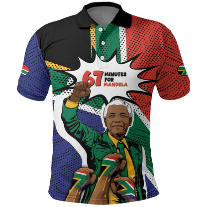 Nelson Mandela Birthday Polo Shirt 67 Minutes South Africa Flag Comic