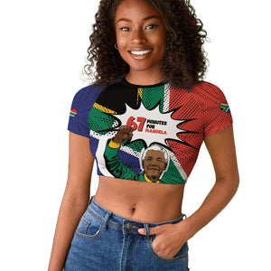 Nelson Mandela Birthday Raglan Cropped T shirt 67 Minutes South Africa Flag Comic