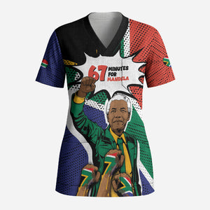 Nelson Mandela Birthday Scrub Top 67 Minutes South Africa Flag Comic