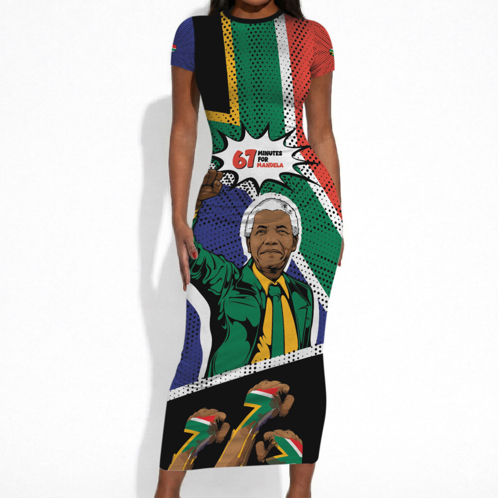 Nelson Mandela Birthday Short Sleeve Bodycon Dress 67 Minutes South Africa Flag Comic