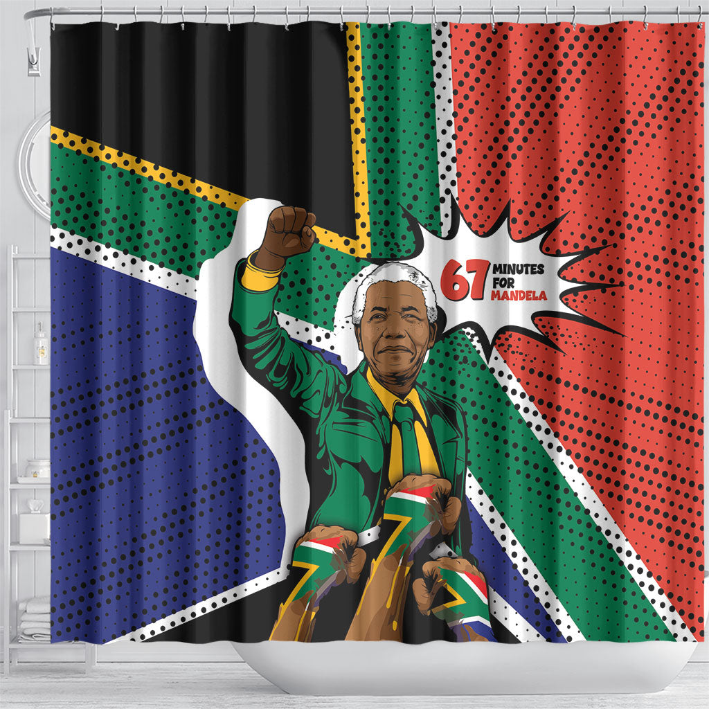 Nelson Mandela Birthday Shower Curtain 67 Minutes South Africa Flag Comic