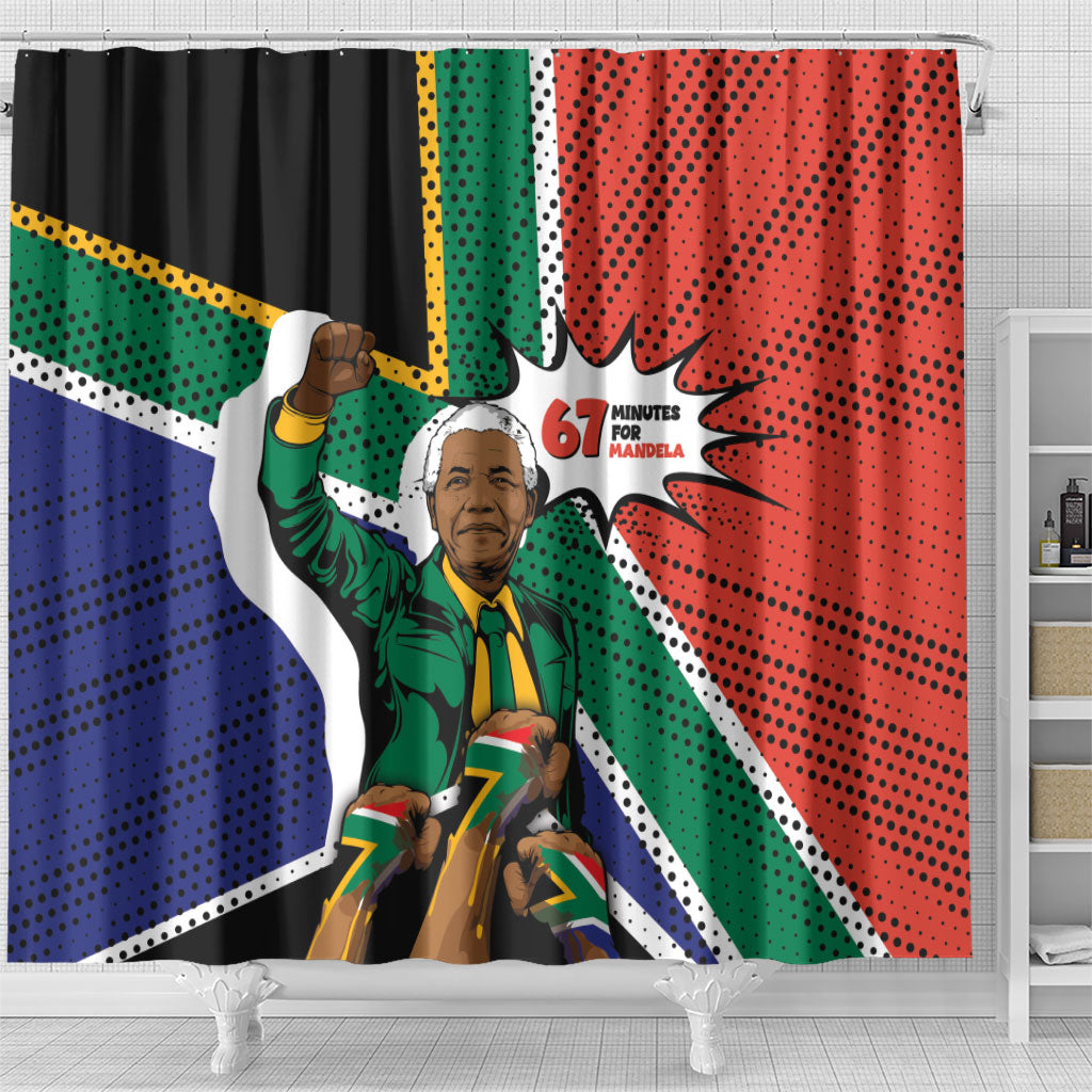 Nelson Mandela Birthday Shower Curtain 67 Minutes South Africa Flag Comic