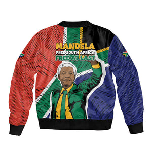 Nelson Mandela Birthday Sleeve Zip Bomber Jacket 67 Minutes South Africa Flag Comic