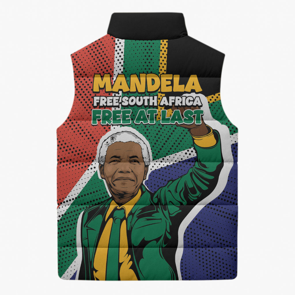 Nelson Mandela Birthday Sleeveless Puffer Jacket 67 Minutes South Africa Flag Comic
