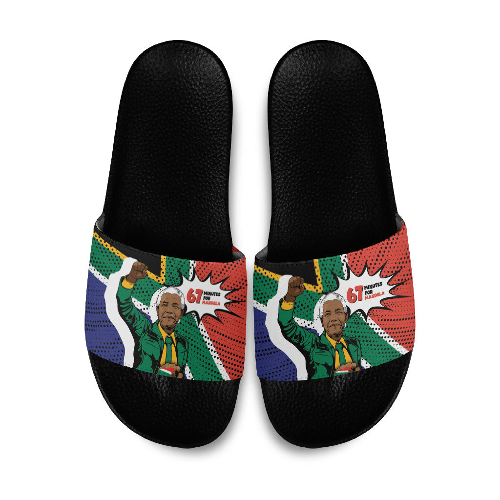 Nelson Mandela Birthday Slide Sandals 67 Minutes South Africa Flag Comic