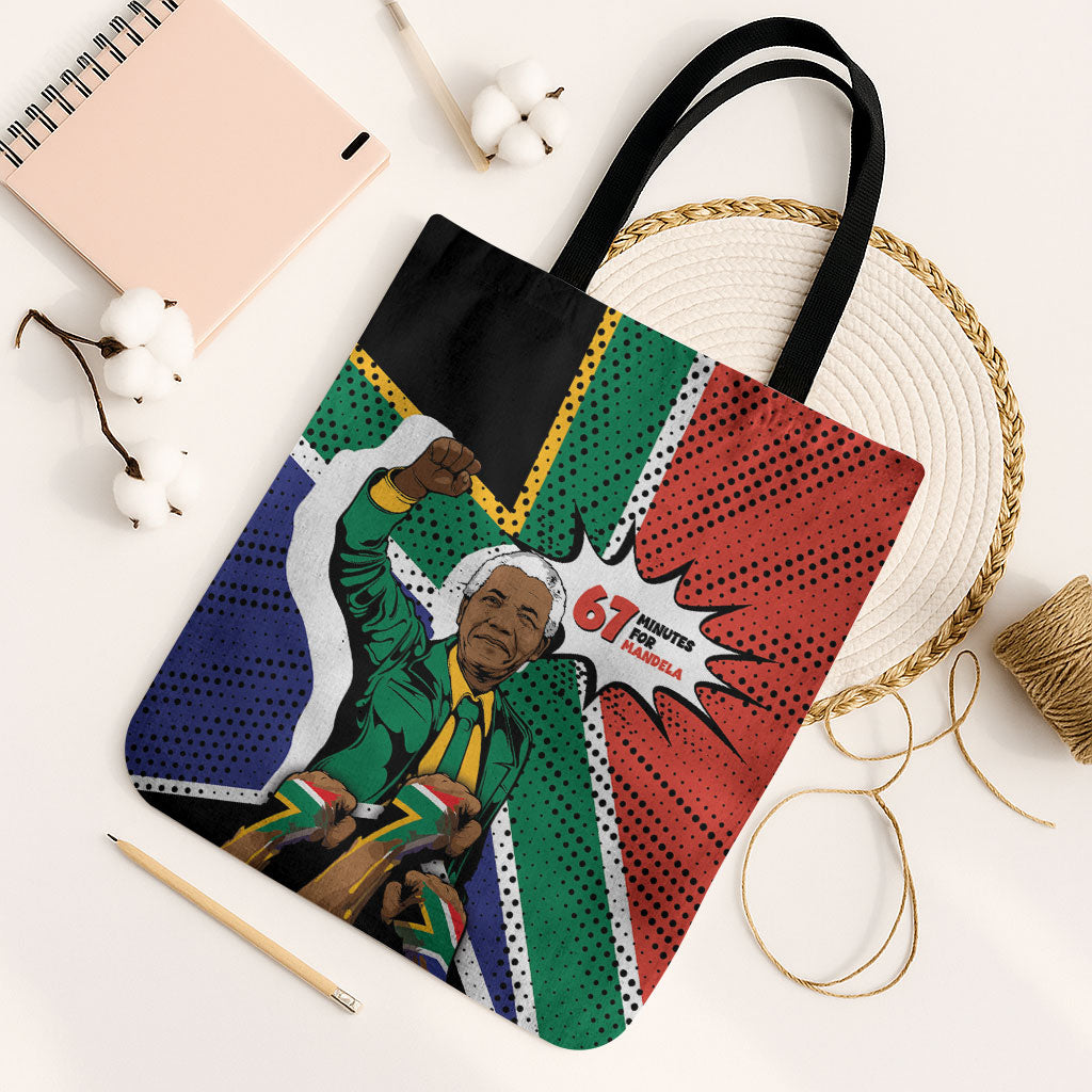 Nelson Mandela Birthday Tote Bag 67 Minutes South Africa Flag Comic