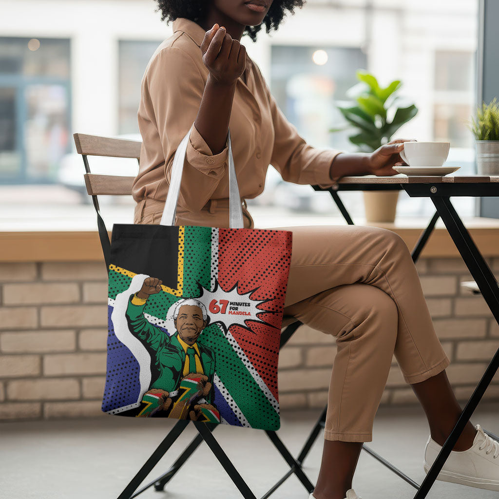 Nelson Mandela Birthday Tote Bag 67 Minutes South Africa Flag Comic