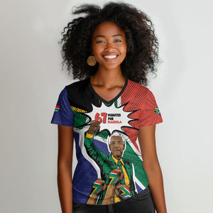 Nelson Mandela Birthday Women V-Neck T-Shirt 67 Minutes South Africa Flag Comic
