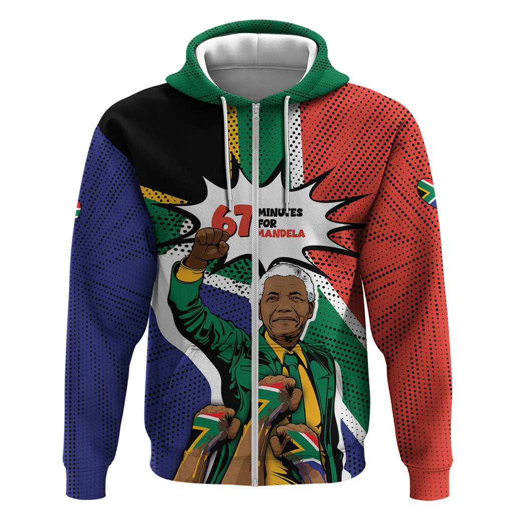 Nelson Mandela Birthday Zip Hoodie 67 Minutes South Africa Flag Comic