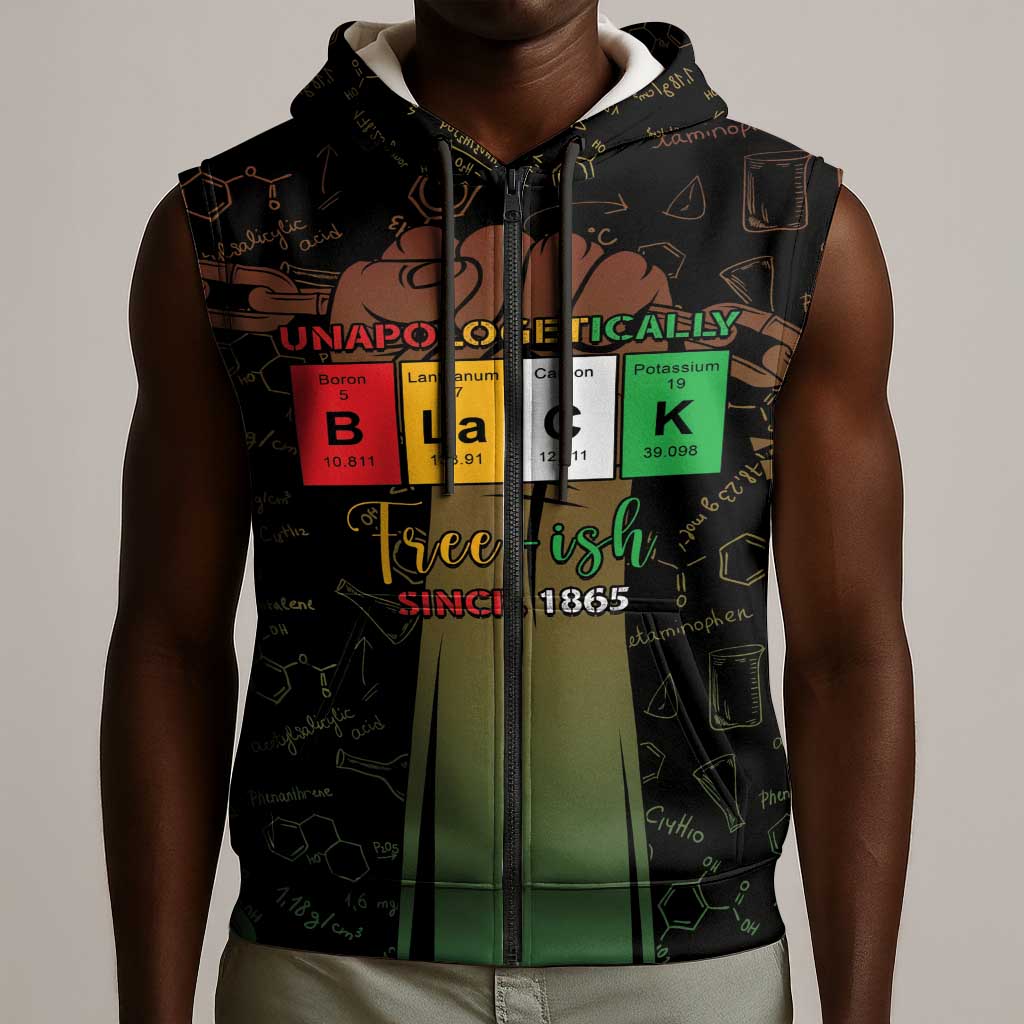 Juneteenth 1865 Sleeveless Zip Hoodie Unapologetically Black - African Pride