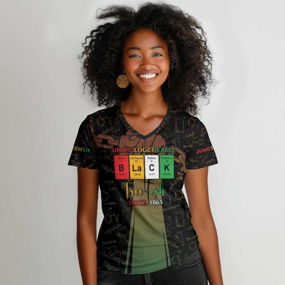 Juneteenth 1865 Women V-Neck T-Shirt Unapologetically Black