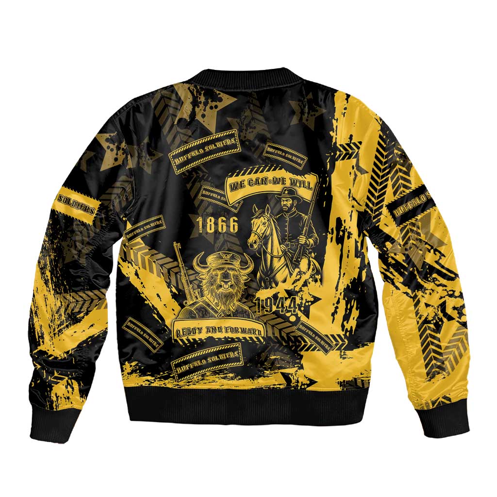 Buffalo Soldiers African American Sleeve Zip Bomber Jacket Military Urban Retro Style - African Pride