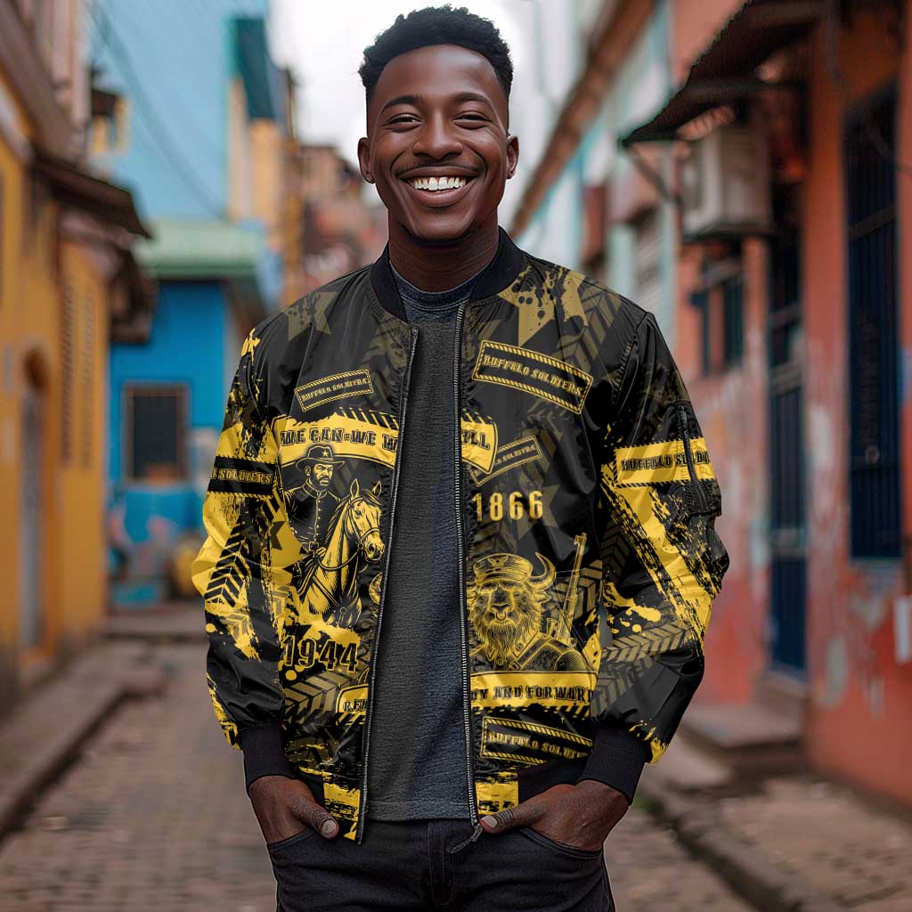Buffalo Soldiers African American Sleeve Zip Bomber Jacket Military Urban Retro Style - African Pride
