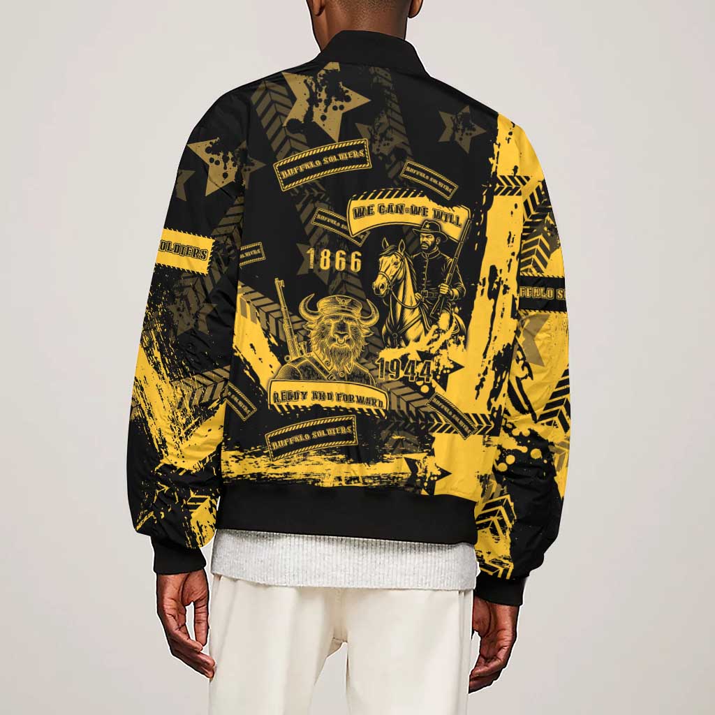 Buffalo Soldiers African American Sleeve Zip Bomber Jacket Military Urban Retro Style - African Pride