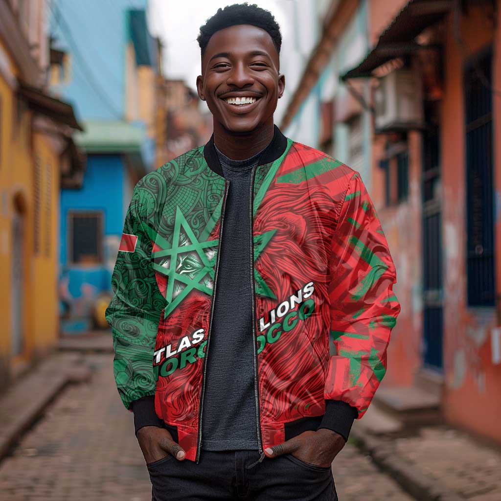 Custom Morocco Football Bomber Jacket Pentagram Red Lion African