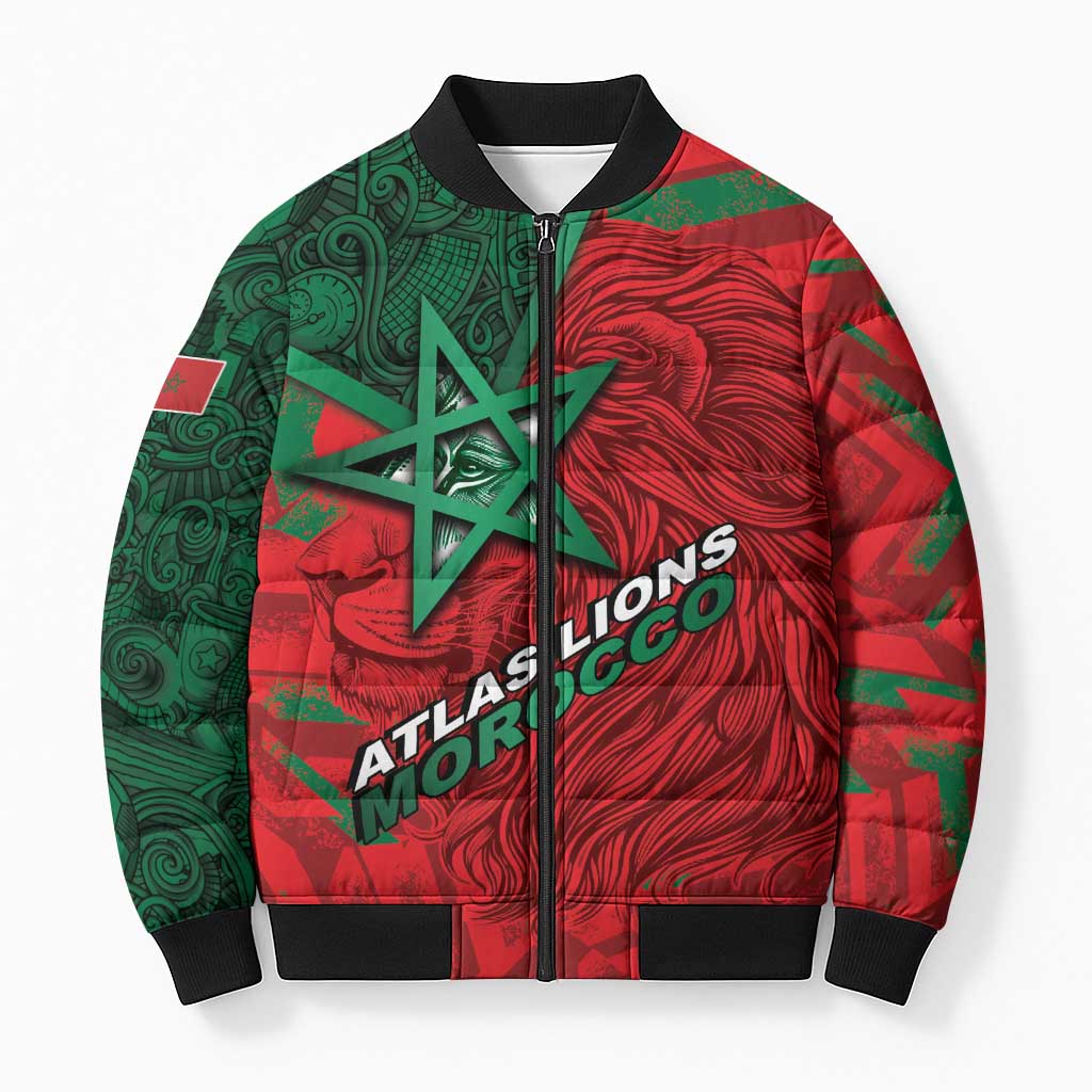Custom Morocco Football Bomber Puffer Jacket Pentagram Red Lion African